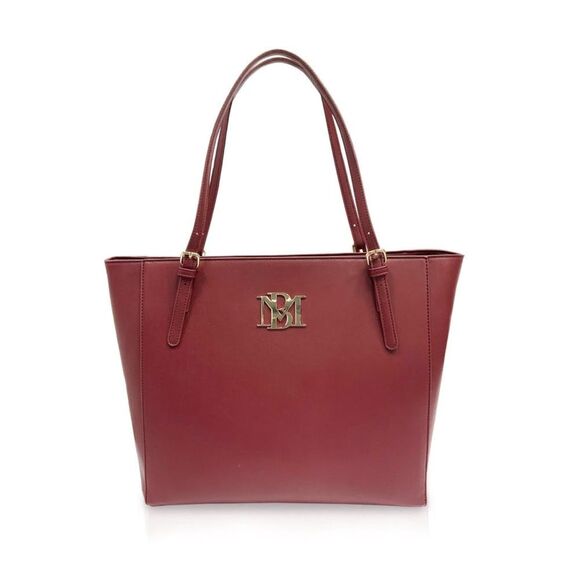 Badgley Mischka Vegan Leather Tote with Pin Buckles on Handles in Wine - Picture 1 of 14